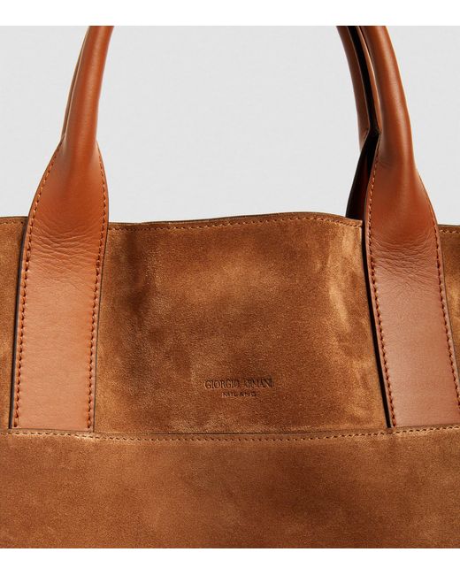 Giorgio Armani Brown Suede Shopper Tote Bag for men