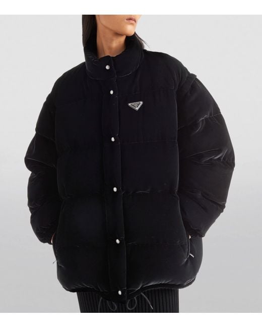 Prada Blue Velvet Convertible Down Jacket