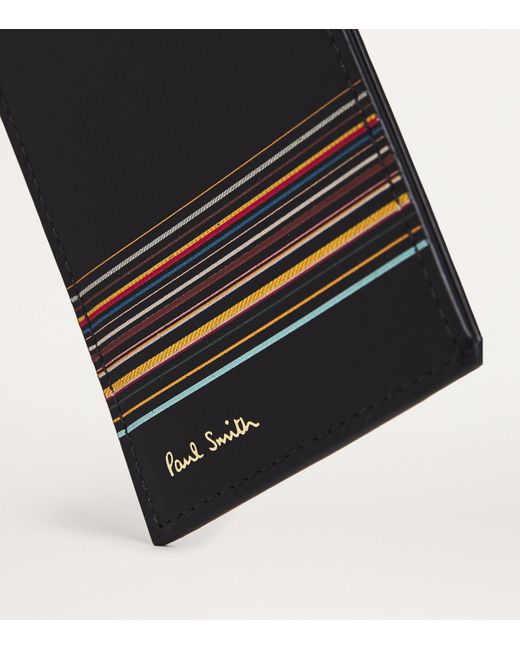 Paul Smith Black Leather Stripe Card Holder for men