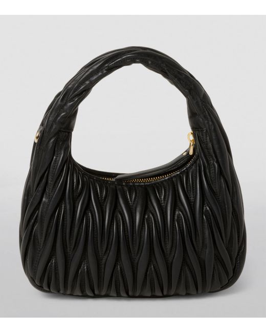 Miu Miu Black Small Matelassé Leather Wander Top-Handle Bag