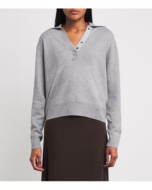 Claudie Pierlot Gray Wool-Cashmere Polo Sweater
