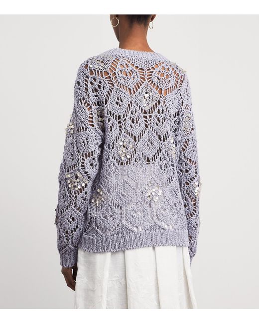 Eleventy Gray Linen Sequin-Embellished Sweater
