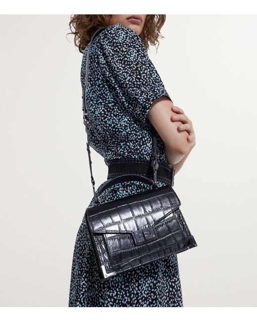 The Kooples Black Small Croc-embossed Emily Top-handle Bag