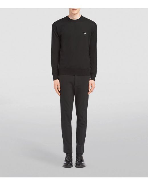 Prada Blue Wool Logo Sweater for men
