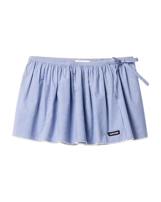 Miu Miu Blue Gingham Side-Tie Mini Skirt
