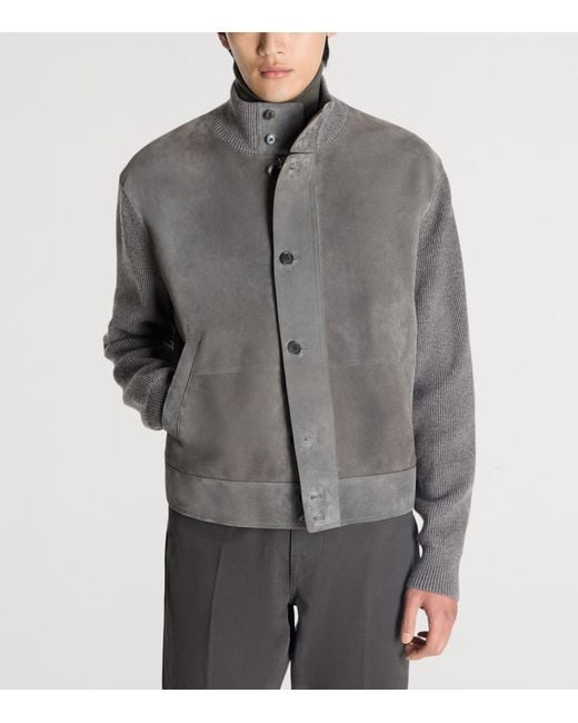 Dunhill Gray Suede-Cashmere Bomber Jacket for men