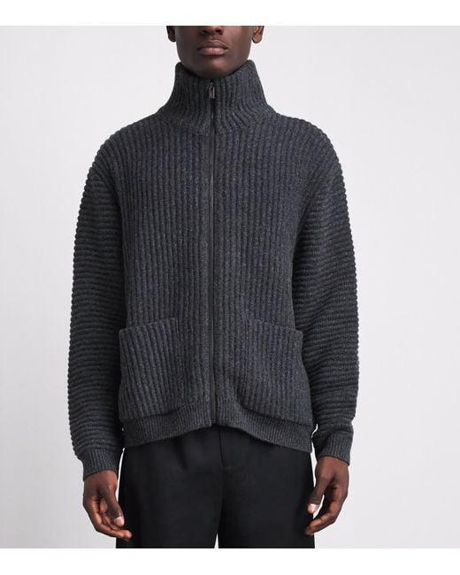 LE17SEPTEMBRE Blue Merino Wool-Blend Ribbed High-Neck Cardigan for men