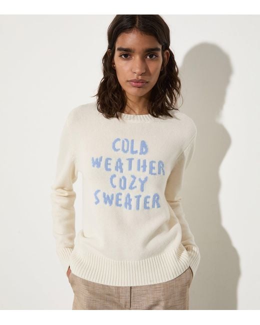 MAX&Co. White Wool-Cashmere Embroidered Sweater