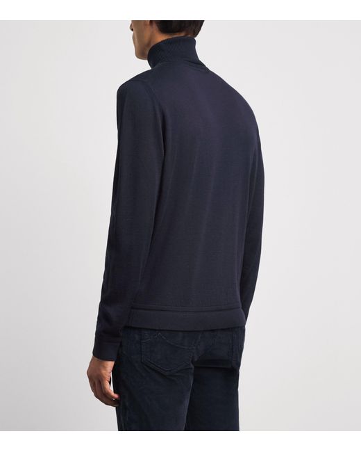 Jacob Cohen Blue Wool-Silk Rollneck Jumper for men