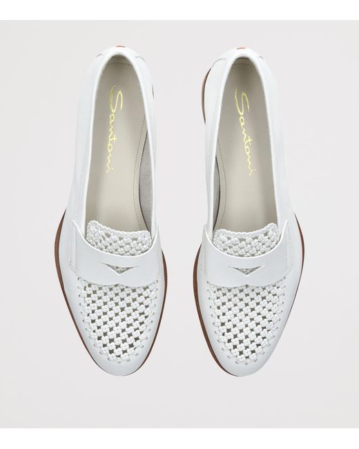 Santoni White Leather Luce Loafers