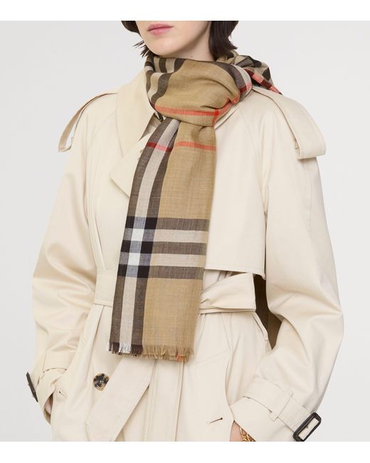 Burberry Natural Wool-Silk Reversible Check Scarf