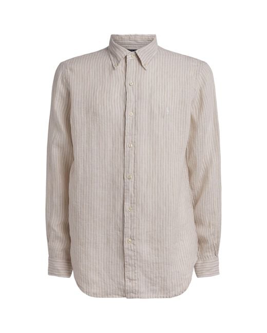 Polo Ralph Lauren Gray Linen Custom-Fit Stripe Shirt for men