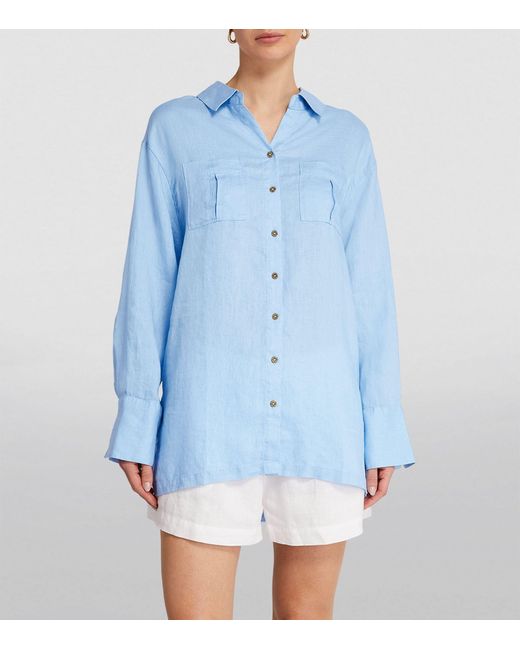 Heidi Klein Blue Linen Hydra Beach Shirt