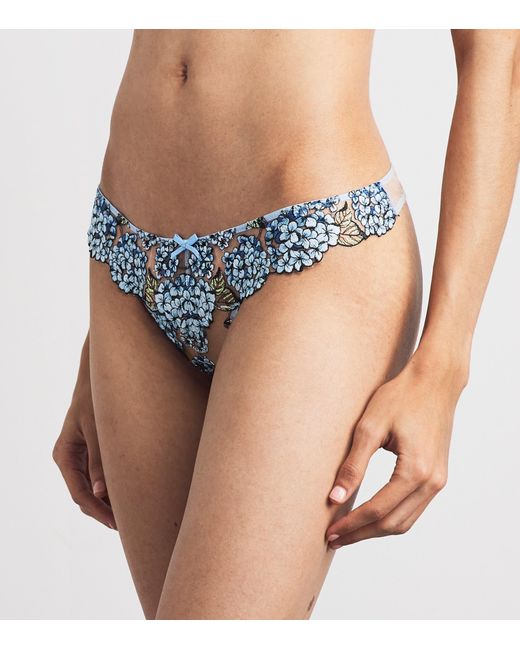 Fleur du Mal Blue Embroidered Hydrangea Thong