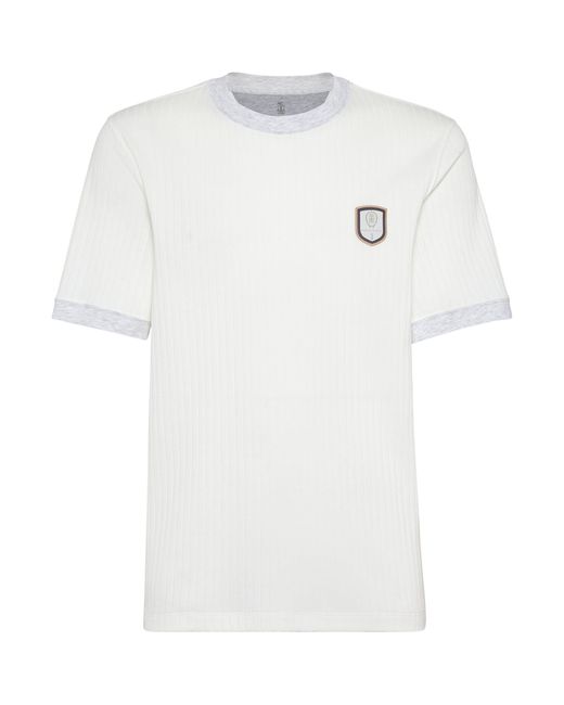 Brunello Cucinelli White Tennis Badge T-shirt for men