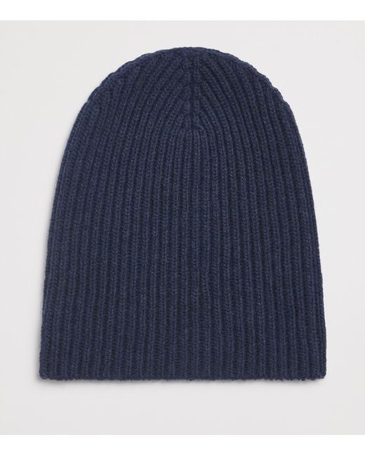 Johnstons Blue Cashmere Ribbed Beanie for men
