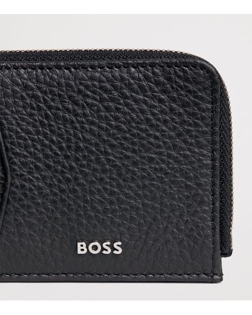 Boss Black Grained Leather Crosstown Card Holder for men