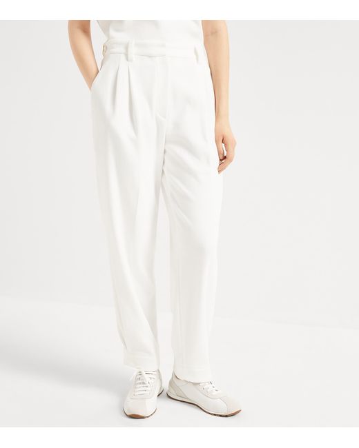 Brunello Cucinelli White Techno Cotton Piqué Sartorial Trousers
