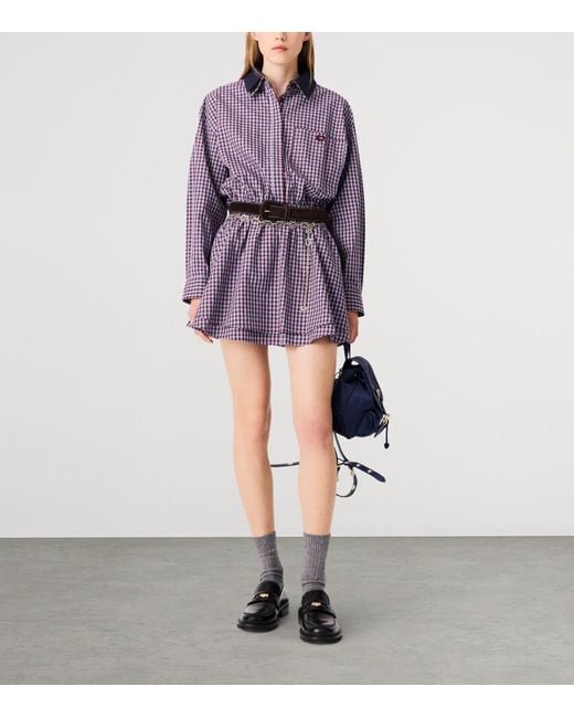 Maje Purple Cotton Check Mini Shirt Dress
