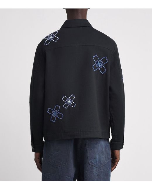 Wax London Black Embroidered Floral Eldon Jacket for men