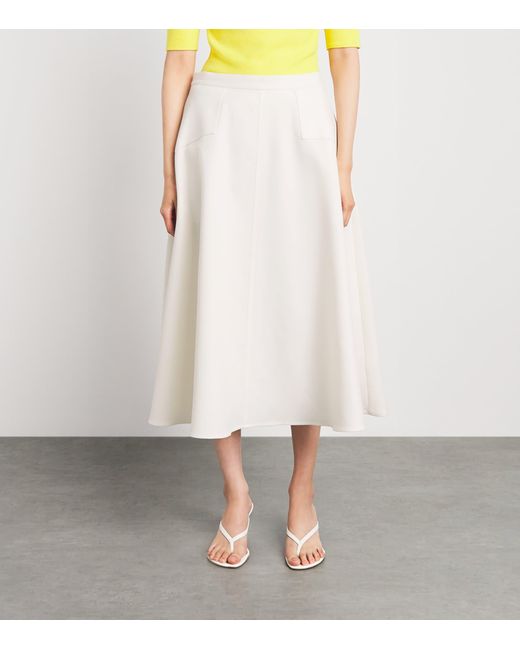 Polo Ralph Lauren White Cotton-Wool Panelled Midi Skirt