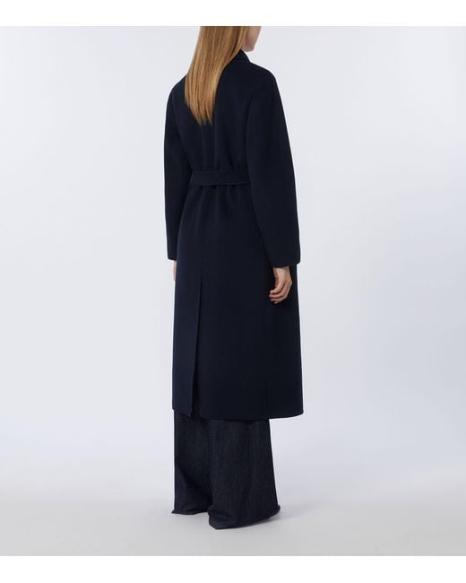 Max Mara Blue Virgin Wool Belted Coat