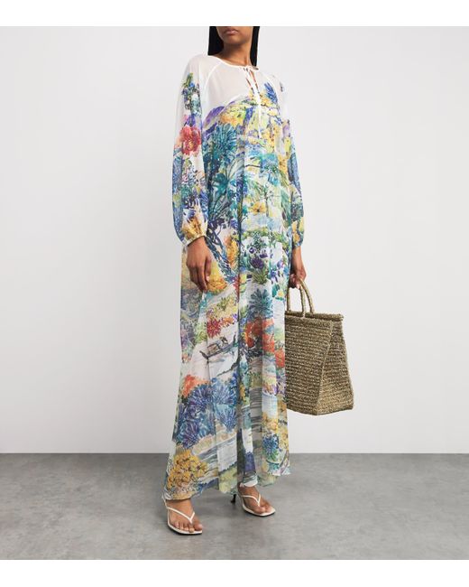 Mary Katrantzou Blue Crepe Printed Cevennes Kaftan