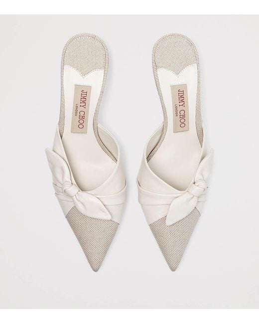 Jimmy Choo White Livi 65 Leather And Canvas Mules
