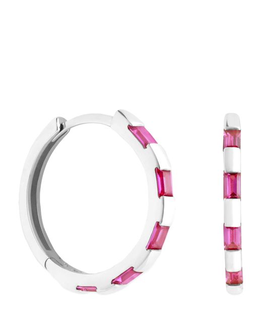 Astrid & Miyu Pink And Sapphire Baguette Hoop Earrings