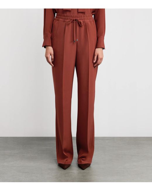 Kiton Red Stretch-Silk Pleated Trousers
