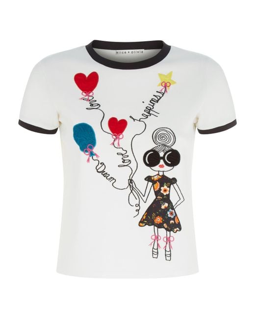Alice + Olivia White Embroidered T-shirt