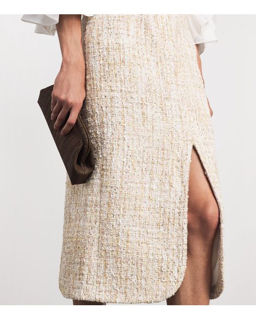 Safiyaa Natural Tweed Embellished Virginia Midi Skirt