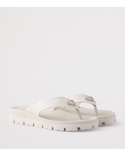 Prada White Rubber Logo Thong Sandals for men