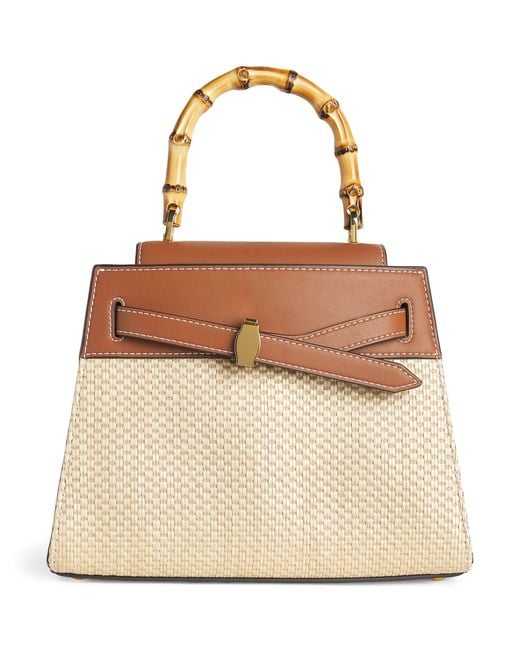 Veronica Beard Brown Raffia-Leather Dash Top-Handle Bag