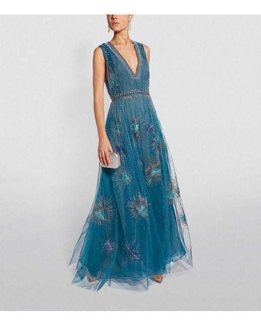Cucculelli Shaheen Tulle Fireworks Embellished Gown in Blue - Lyst