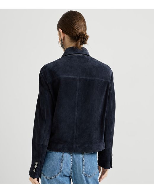 Brunello Cucinelli Blue Suede Double-Breasted Jacket