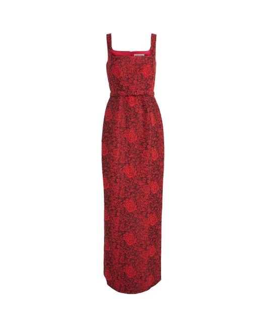Saloni Red Rose Brocade Bora Maxi Dress