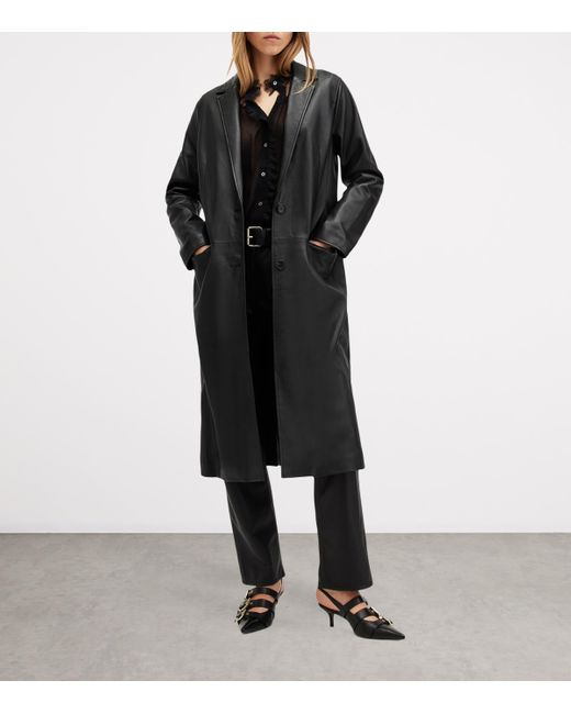 AllSaints Black Leather Aire Coat