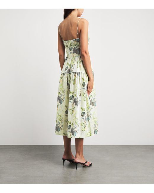 Doen White Ramie Floral Benoit Midi Dress