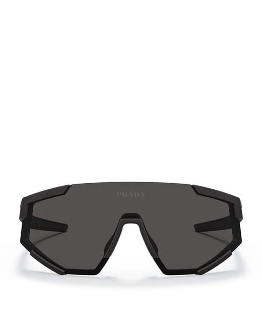 Prada Linea Rossa Gray Shield Pillow Sunglasses for men