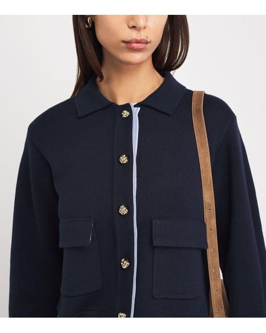 Sandro Blue Wool-Blend Polo Cardigan
