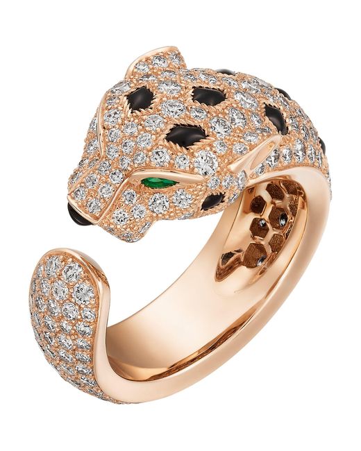 Cartier Natural Rose Gold, Diamond, Emerald And Onyx Panthère De Ring