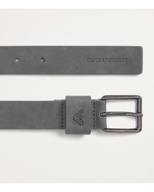 Emporio Armani Gray Suede Logo Belt for men