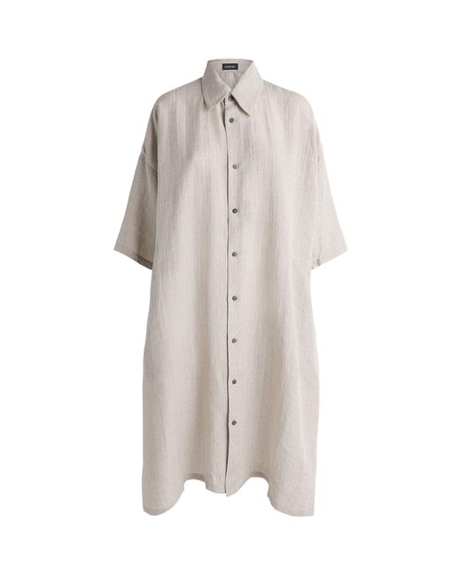 Eskandar White Linen-Blend Stripe Midi Shirt Dress