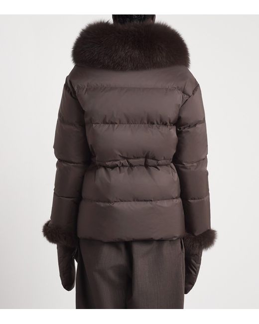 Yves Salomon Brown Down Fur-Trim Technical Puffer Jacket