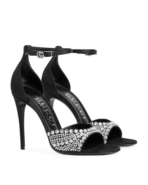 Gucci Black High Heel Sandals With Crystals