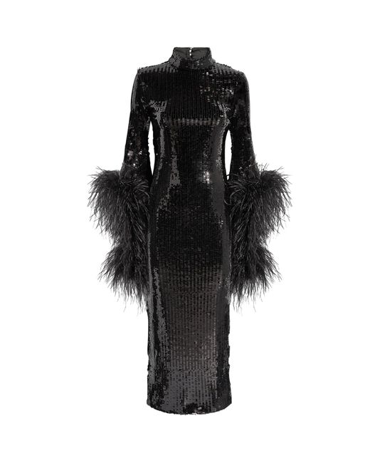 ‎Taller Marmo Black Ostrich-feather Del Rio Disco Dress