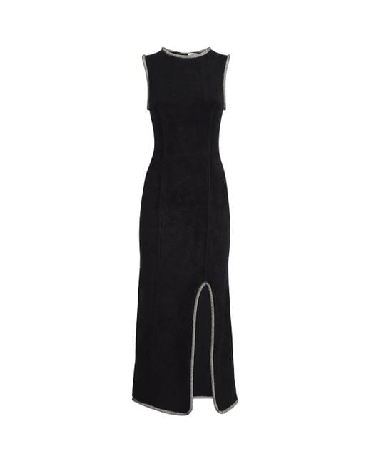 Sandro Black Velvet Embellished-Detail Midi Dress