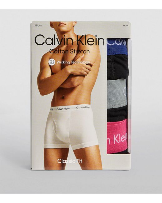Calvin Klein Black Cotton Stretch Trunks (pack Of 3) for men