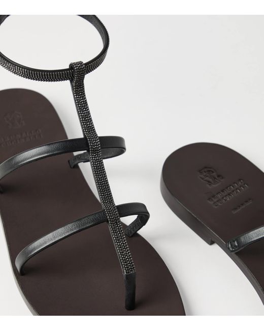 Brunello Cucinelli Brown Nappa Leather Precious Strap Sandals